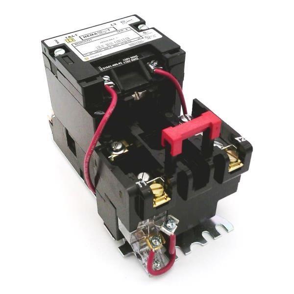 NEMA motor starter, Type S, nonreversing, Size 1, 27A, 3HP at 230VAC, 5kA SCCR, 1 phase, 2 pole, melting alloy, 120VAC coil, open