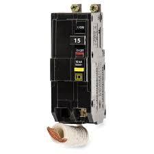 Mini circuit breaker, QO, 15A, 2 pole, 120/240VAC, 10kA, 6mA grd fault A, pigtail, bolt on mount