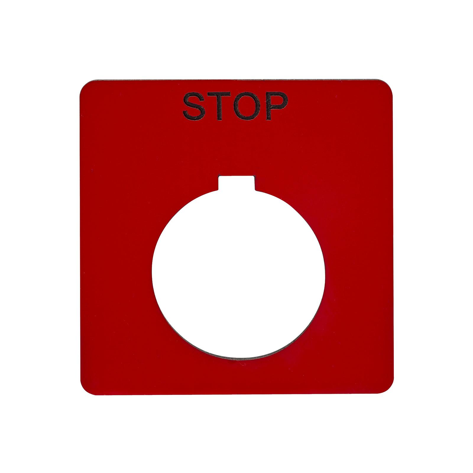 Legend, Harmony 9001K, Harmony 9001SK, 30mm, plastic, red with black letters, 57mm square, marking STOP