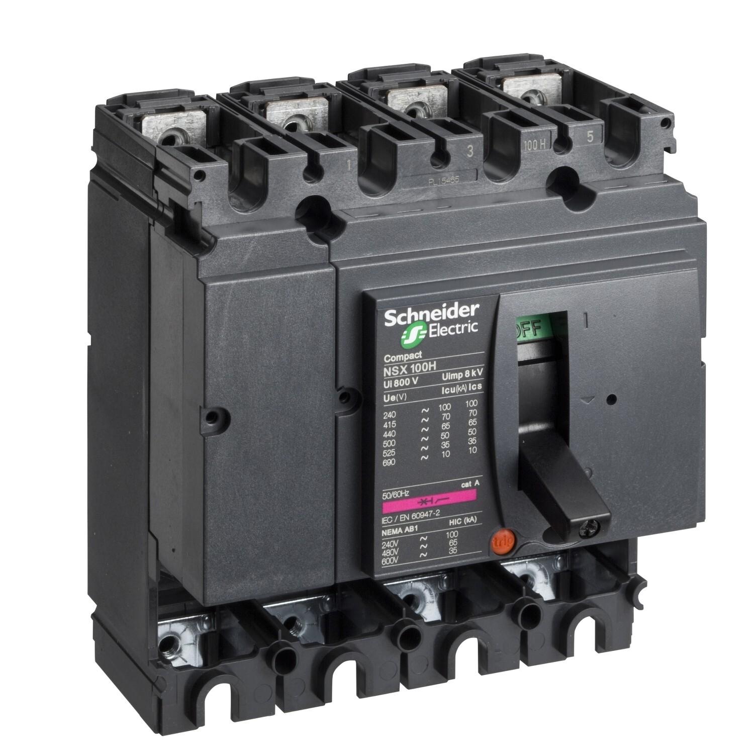 Circuit breaker basic frame, ComPact NSX100H, 70kA at 415VAC 50/60 Hz, 100A, without trip unit, 4 poles