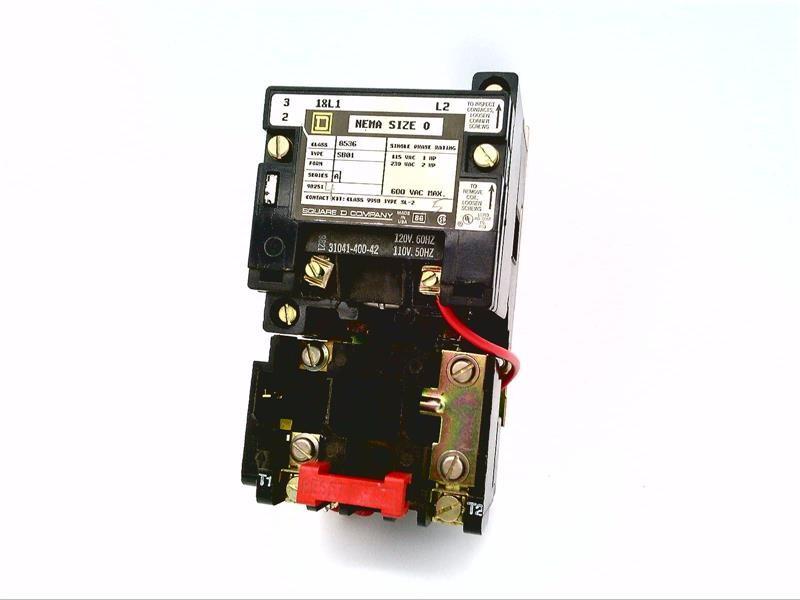 NEMA Motor Starter, Type S, nonreversing, Size 0, 18A, 2 HP at 230 VAC, 5 kA SCCR, 1 phase, 2 pole, melting alloy, 120 VAC coil, open