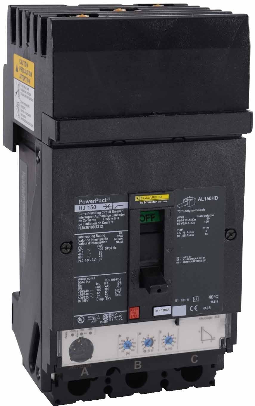 Circuit breaker, PowerPacT H, 100A, 3 pole, 600VAC, 25kA, I-Line, Micrologic 3.2, 80%, ABC