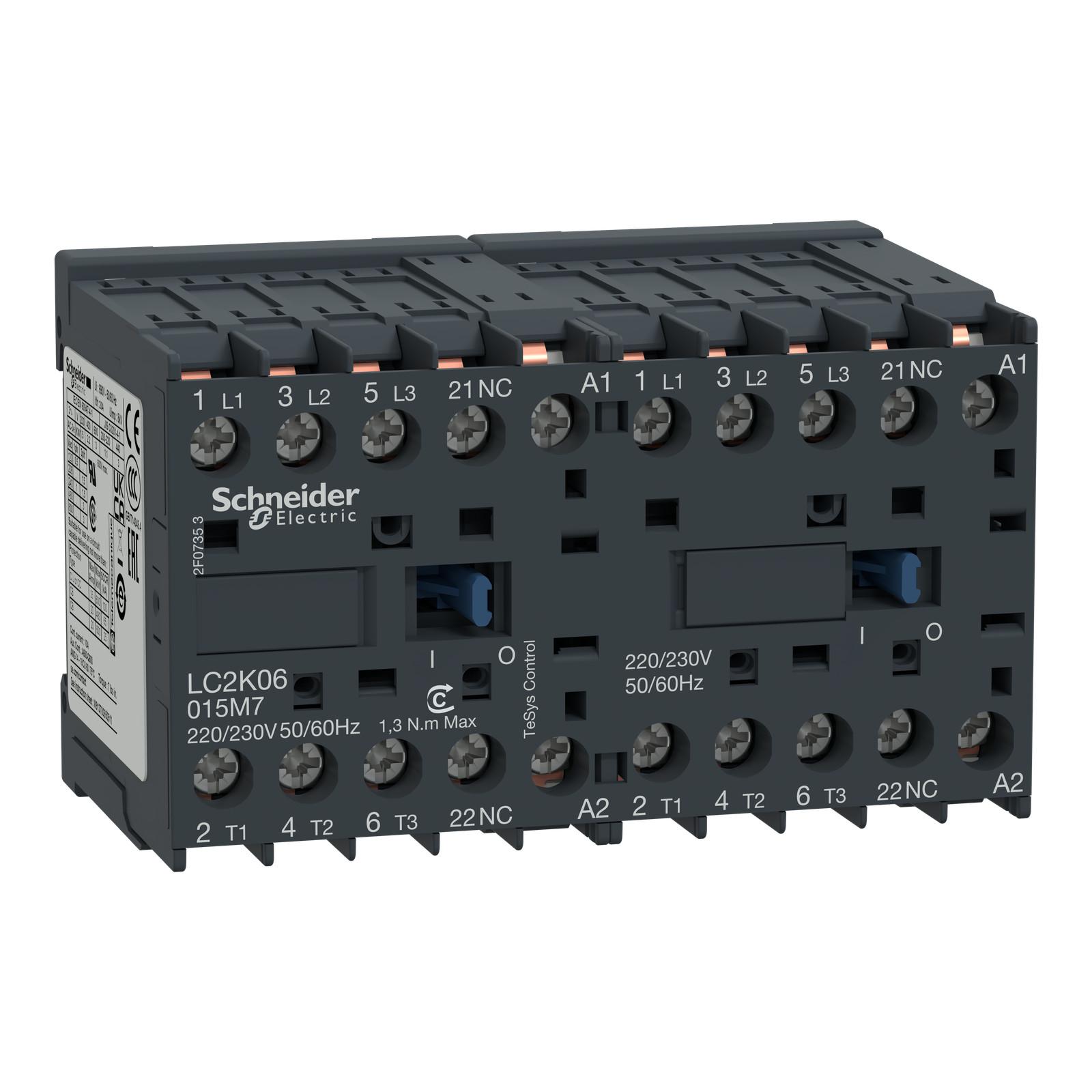 Reversing contactor, TeSys K, 3P, AC-3, lt or eq to 440V 9A, 1 NC, 110VAC coil