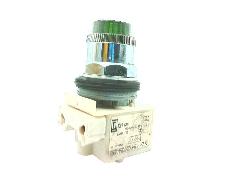 Illuminated push-button head, Harmony 9001SK, plastic, plastic guard flush, green, 30mm, spring return, 110-120V