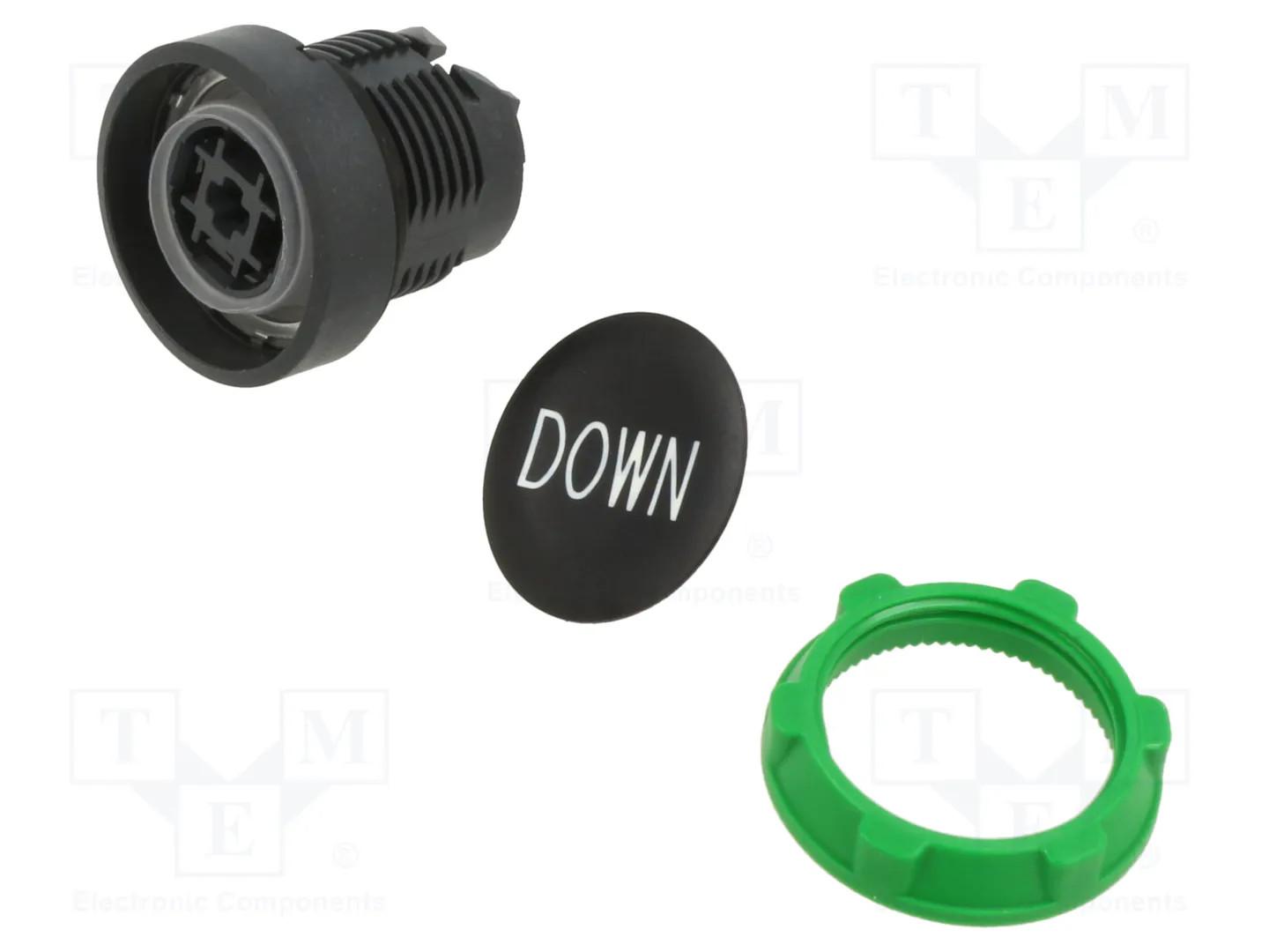 Head for non illuminated push button, Harmony XB5, black flush, 22mm, spring return, white marked DOWN