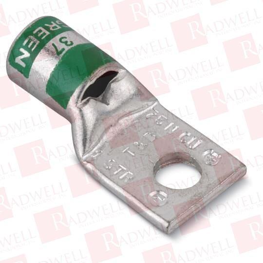 Copper One-Hole Lug, Standard Barrel, Peep Hole, Max 35kV, Wire Size #1 AWG, 3/8 Inch Bolt Size, Tin Plated, Die Code 37, Die Color Code Green