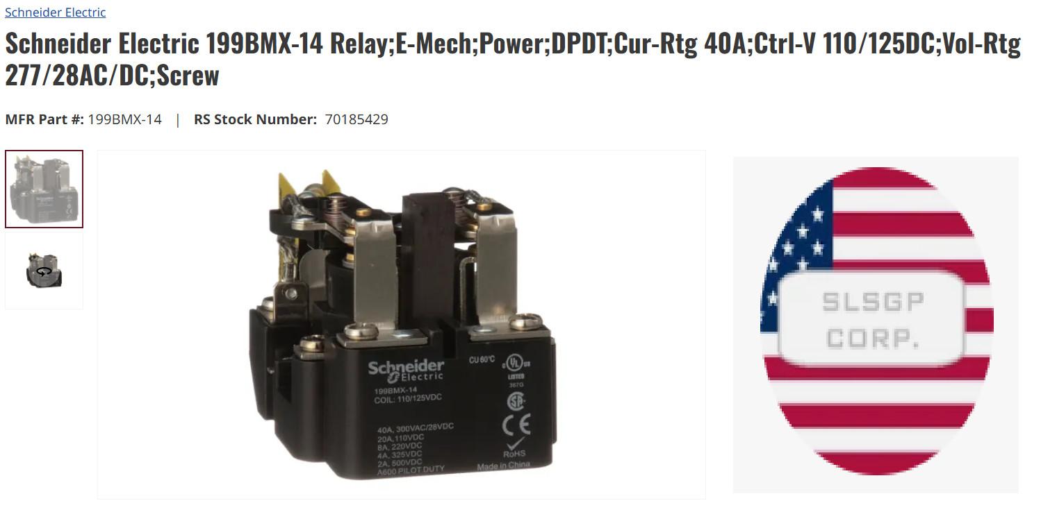 Power relay, SE Relays, DPDT, 40A, 120 VDC, magnetic blowout, auxiliary switch, open type