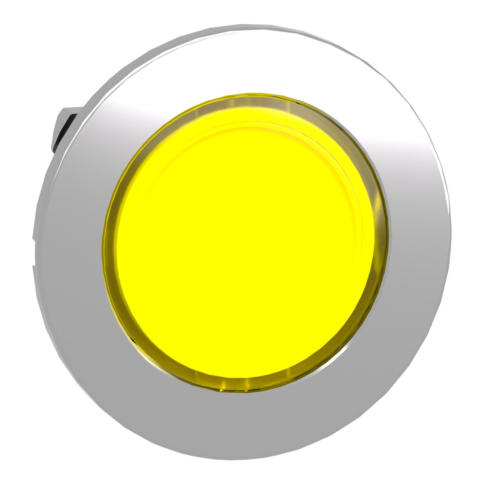 Head for illuminated push button, Harmony XB4, metal, yellow flush mounted, 30mm, universal LED, for legend of insertion