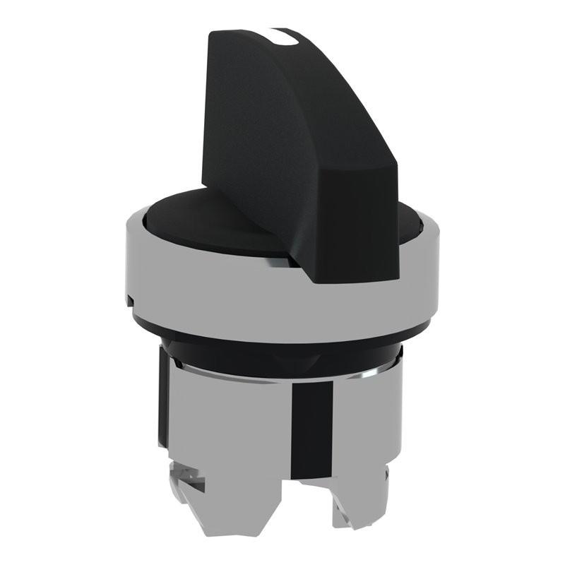 Head for selector switch, Harmony XB4, metal, black, 22mm, long handle, 3 positions, spring return right to center