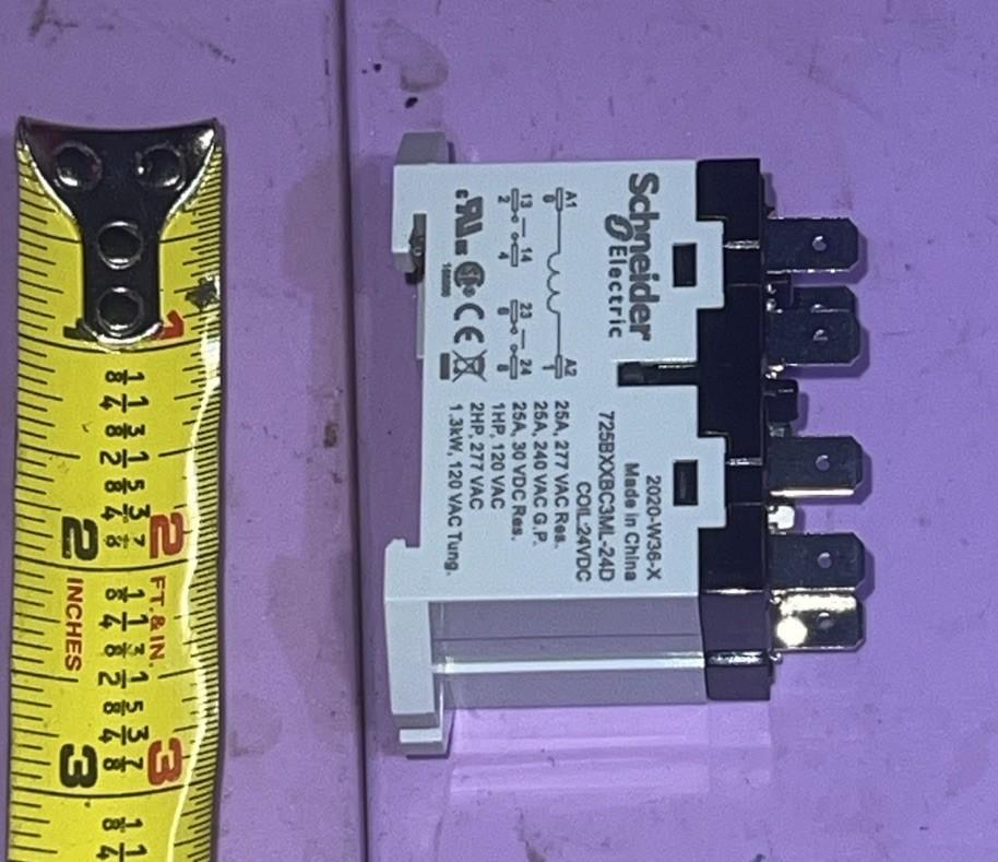 Power relay, SE Relays, 25A, 2NO, 24VDC, LED push button, blade terminals, DIN or panel mount