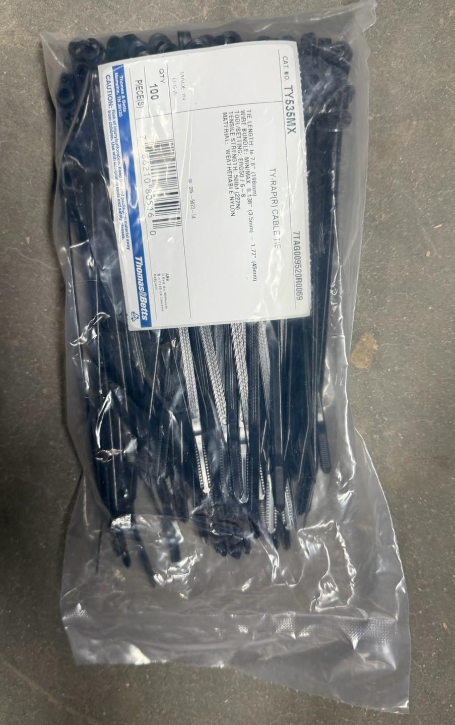 Integrated Mounting Hole Cable Tie, Black Polyamide (Nylon 6.6) for Temperatures up to 105 Degrees Celsius (220 F), Weather and Ultraviolet Resistant for Indoor and Outdoor Applications, Length of 198.88mm (7.83 Inches), Width of 4.83mm (0.19 Inch), Thick