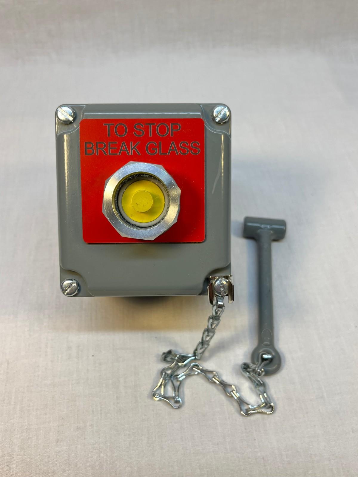 Complete control station, Harmony 9001K, 10A, zinc, red, 1 push button 1NO + 1NC STOP BREAK GLASS, NEMA 3 4 13