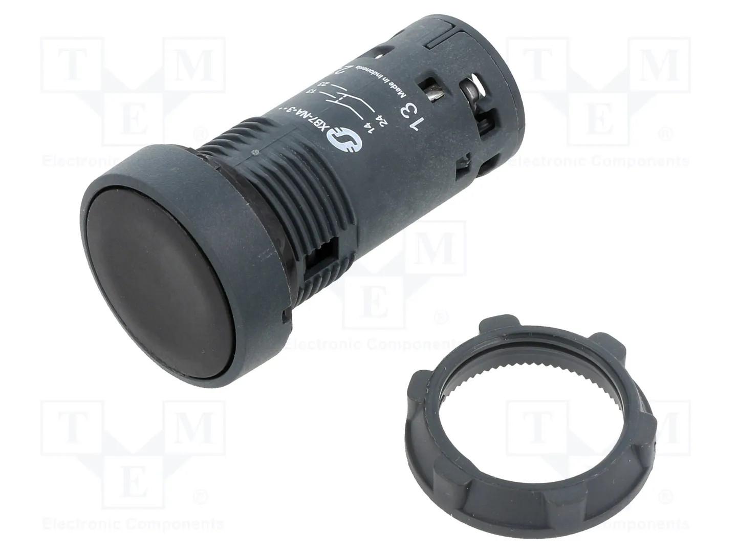 Push button, Harmony XB7, round black flush, 22mm, spring return, 2NO, unmarked