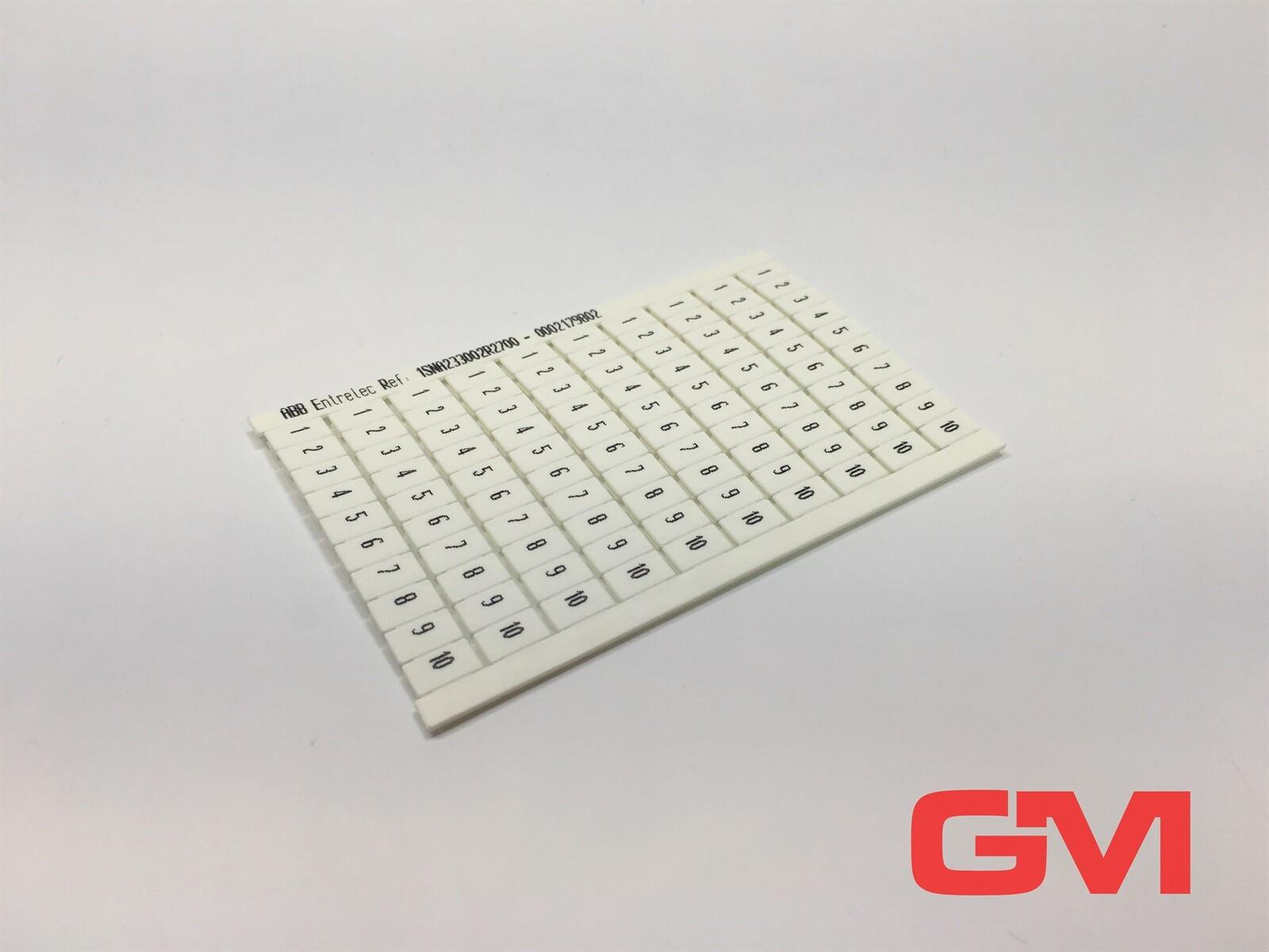 RC610 Terminal Block Markers pre-printed 1->10 (x10) Horizontal