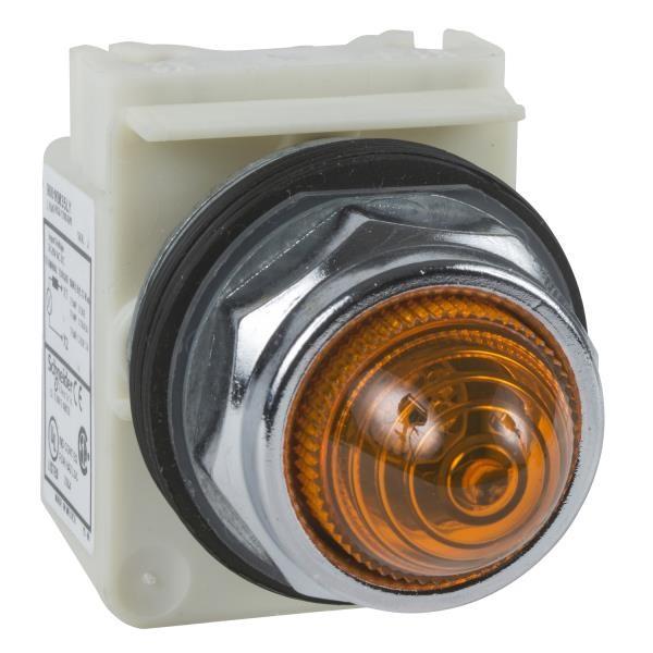 Pilot light, Harmony 9001K, metal, polycarbonate, domed, amber, 30mm, 110-120V