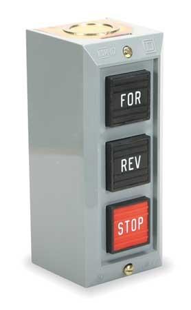 Push button, Type B, standard duty control station, 5A, 600 VAC, FORWARD/REVERSE/STOP, NEMA 1