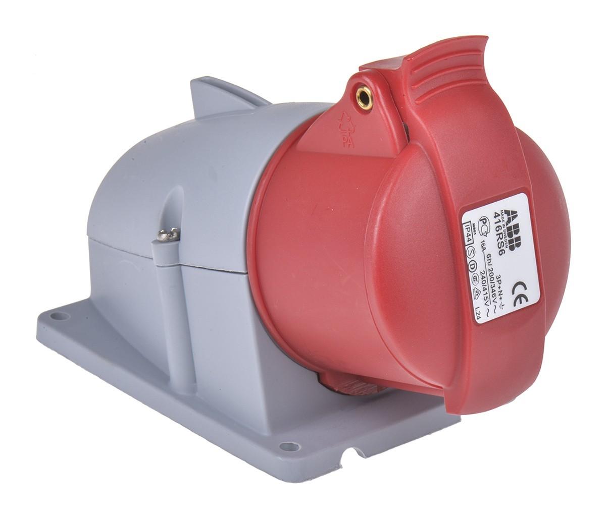 Surface socket-outlet, 6h, 16A, IP44, 3P+N+E