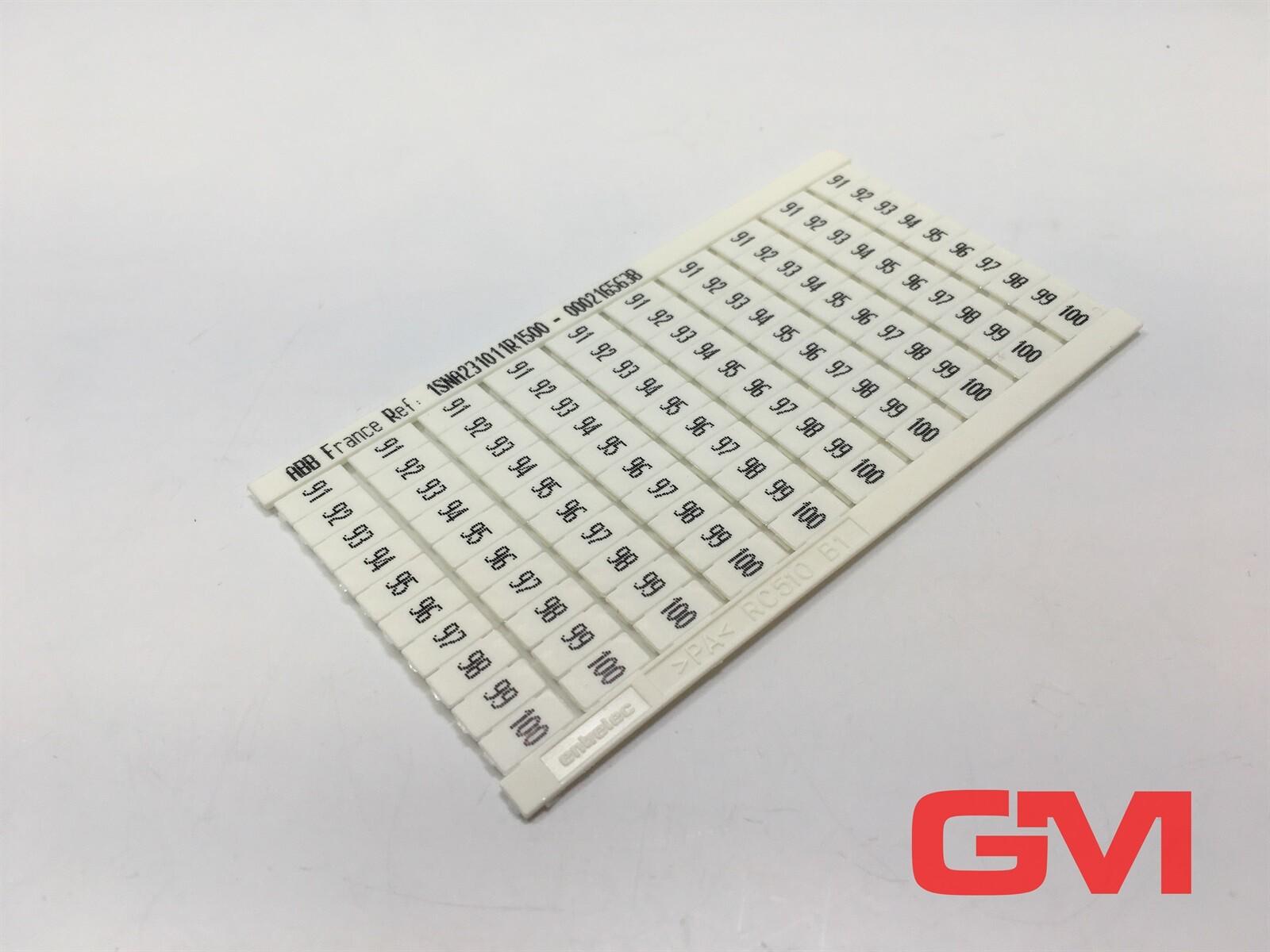 RC510 Terminal Block Markers pre-printed 91->100 (x10) Horizontal