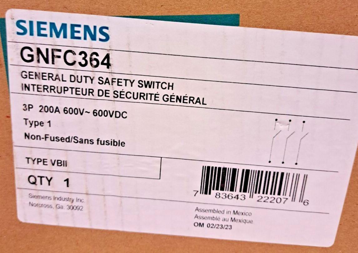 CSA 200A 3P 600V 3W NON-FUSED GD TYPE 1