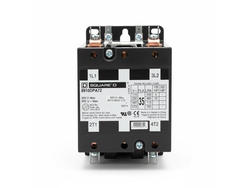 Contactor, Definite Purpose, 75A, 2 pole, 15HP at 230VAC, 1 phase, 208/240VAC 60Hz 220VAC 50Hz coil, open