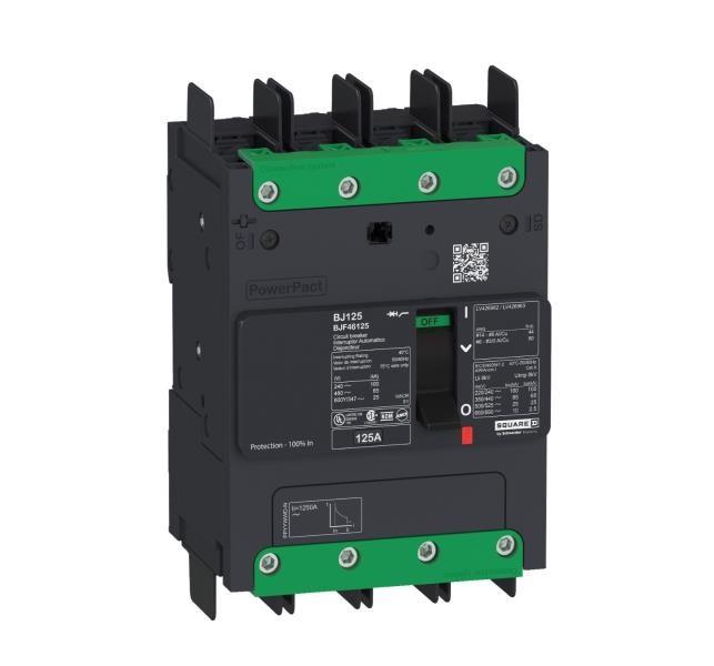 Circuit breaker, PowerPacT B, 60A, 4 pole, 600Y/347VAC, 18kA, terminal nut, thermal magnetic, 80%