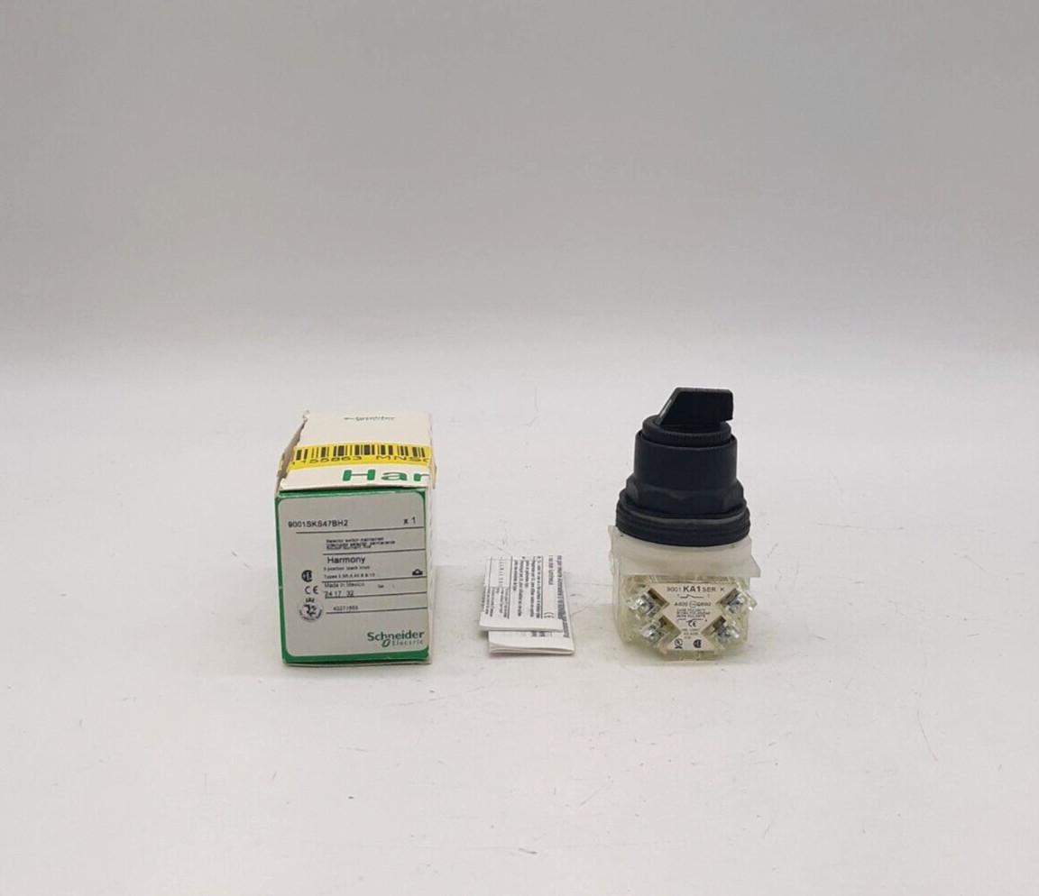 Selector switch, Harmony 9001SK, plastic, standard handle, black, 30mm, 3 positions, stay put, 2 C/O