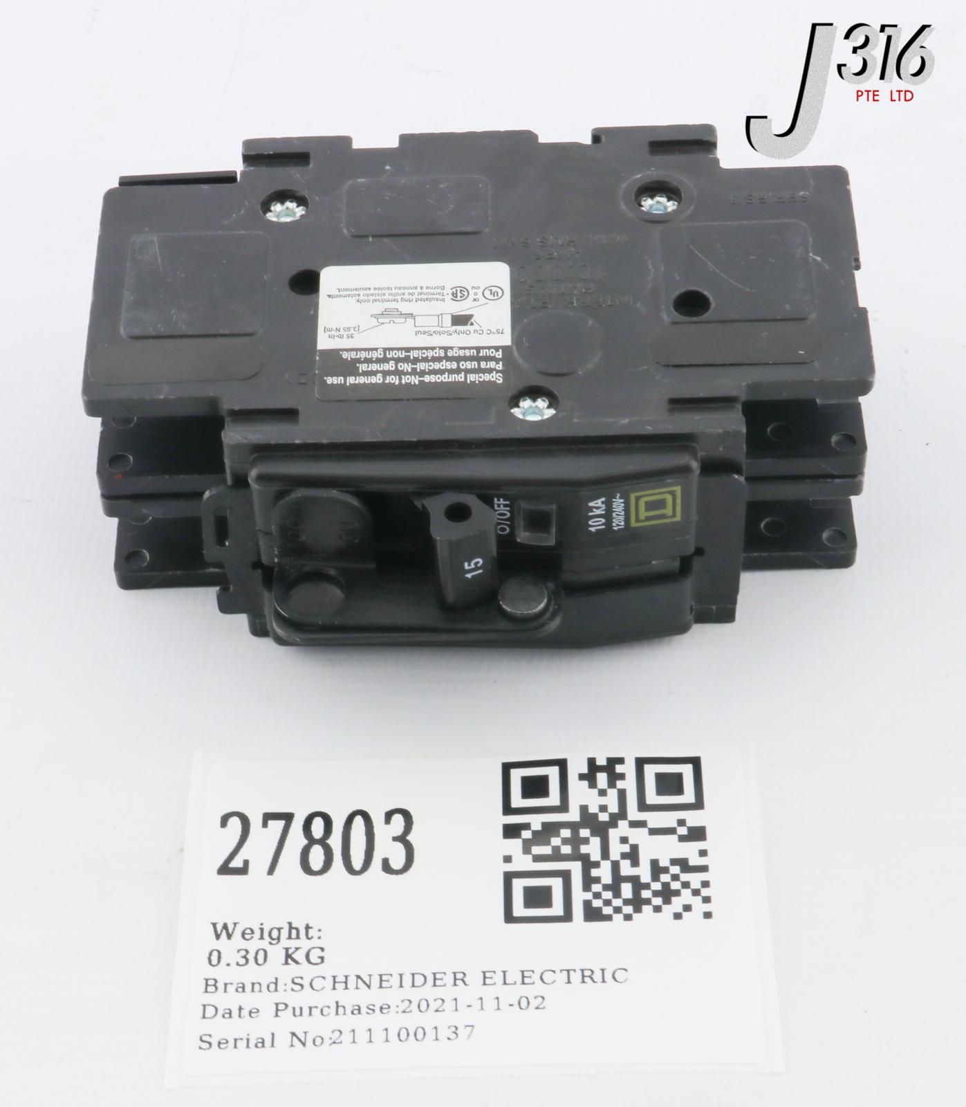 Mini circuit breaker, QOU, 15A, 2 pole, 240VAC, 10kA, ring terminal