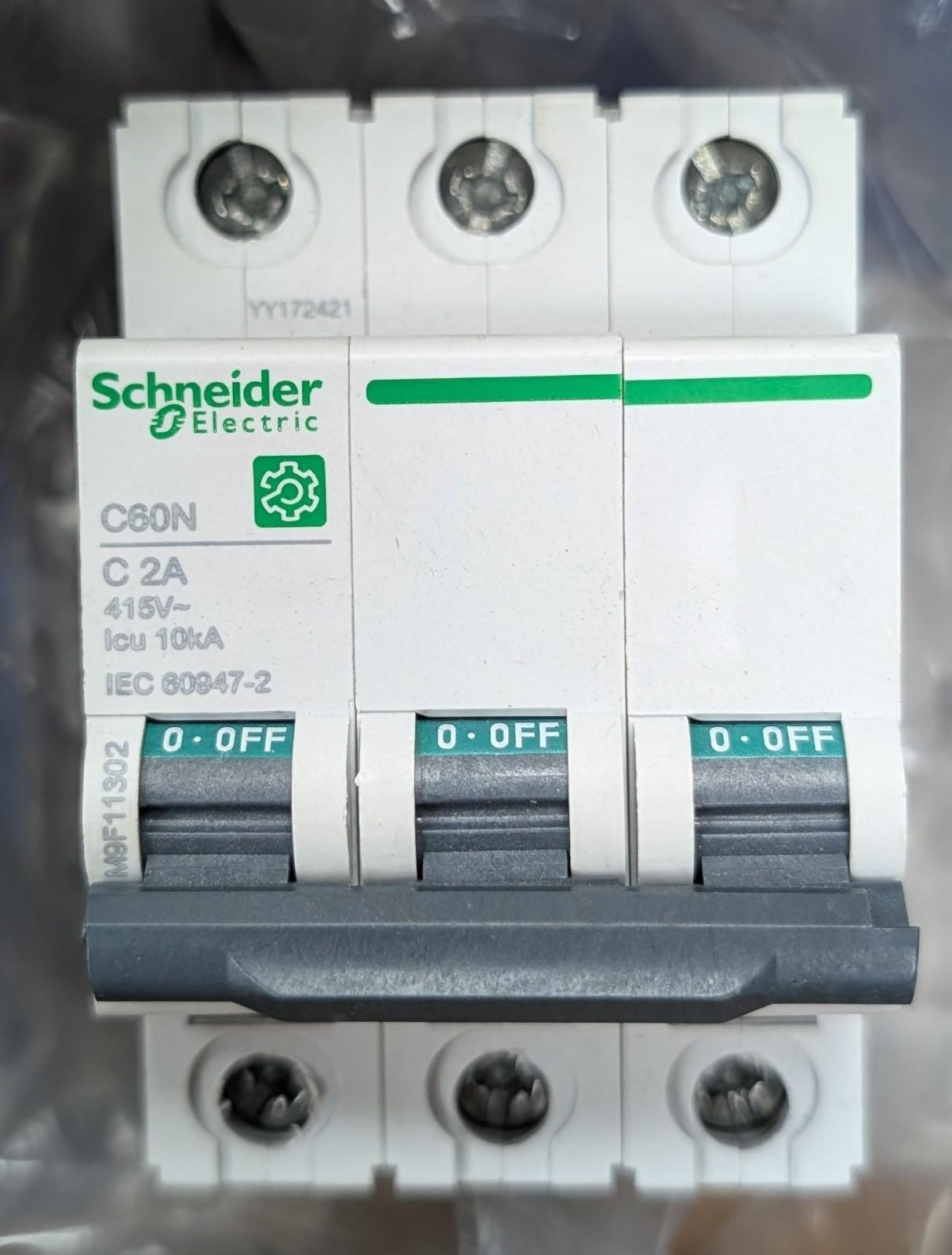 Miniature circuit breaker (MCB), Multi9 C60N, 3P, 2A, C curve, 10kA (IEC/EN 60947-2)