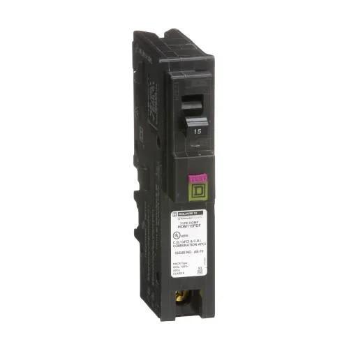 Mini circuit breaker, Homeline, 15A, 1 pole, 120VAC, 10kA AIR, combo ARC/ground fault, plug on neutral, plug in, UL