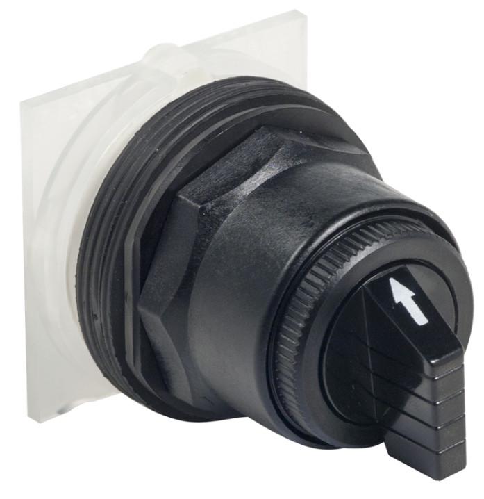 Selector switch head, Harmony 9001SK, plastic, standard handle, black, 30mm, 3 positions, spring return left to center