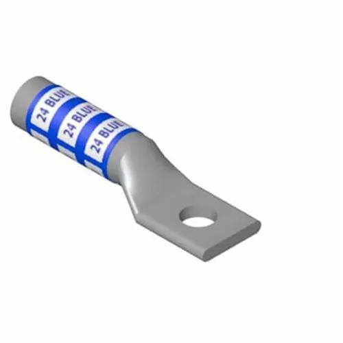 Copper One-Hole Lug, Long Barrel, Blind End, Max 35kV, Wire Size 2/0 AWG, 3/8 Inch Bolt Size, Tin Plated, Die Code 45, Die Color Code Black